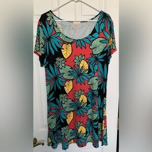 Zen Knits women’s XL bold tropical print dress short sleeve scoop neck